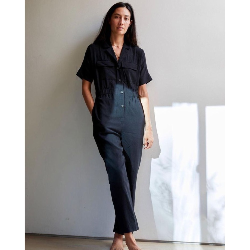 Everlane Women Black Cotton Twill Short Sleeve Utility Boiler Suit Jumpsuit 2